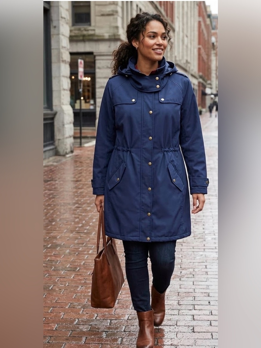 Womens Coat Size 18 Blue Snap Button Closure Pockets Lined Removable Hood Winter